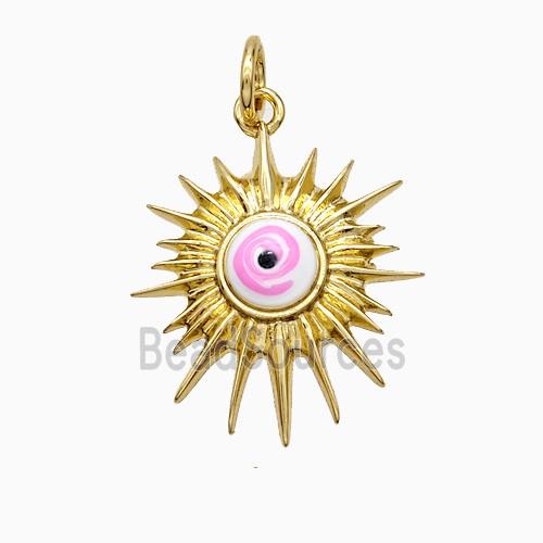 Copper Sun Pendant Pink Painted Eye Gold Plated