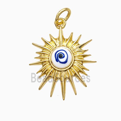 Copper Sun Pendant Blue Painted Eye Gold Plated
