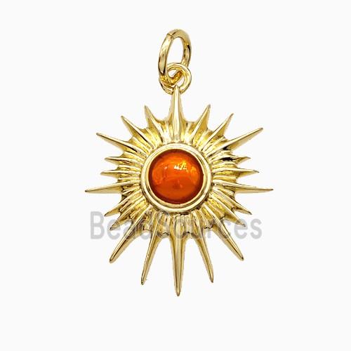 Copper Sun Pendant Orange Painted Gold Plated