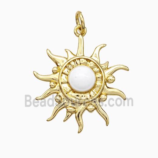 Copper Sun Pendant White Enamel Gold Plated