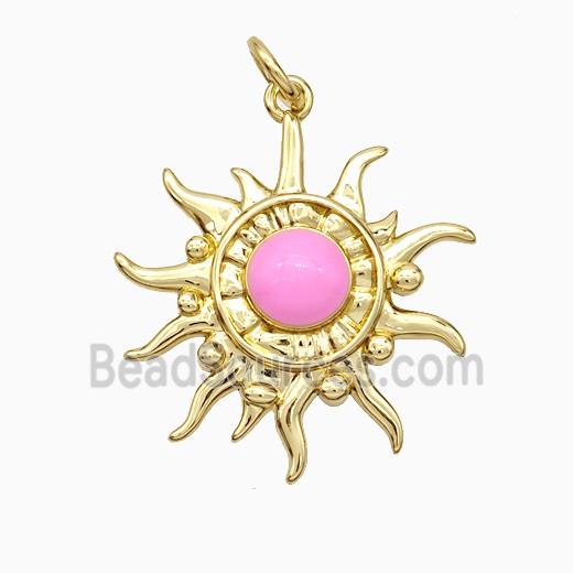 Copper Sun Pendant Pink Enamel Gold Plated