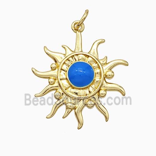 Copper Sun Pendant Blue Enamel Gold Plated