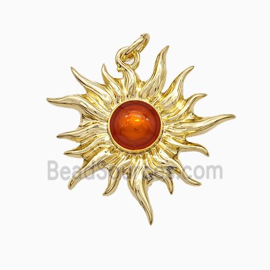 Copper Sun Pendant Orange Painted Gold Plated