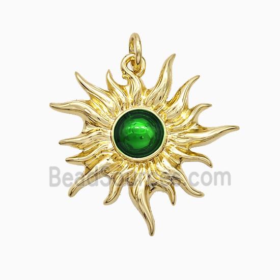 Copper Sun Pendant Green Painted Gold Plated