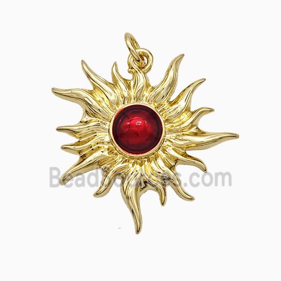 Copper Sun Pendant Red Painted Gold Plated