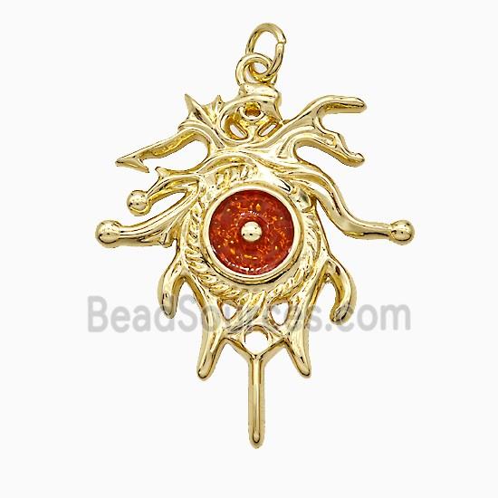 Copper Sun Pendant Red Painted Gold Plated