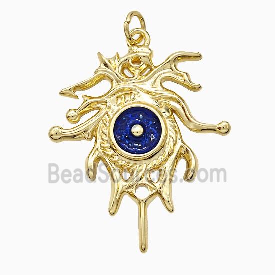 Copper Sun Pendant Blue Painted Gold Plated