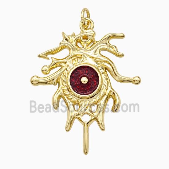 Copper Sun Pendant DeepRed Painted Gold Plated