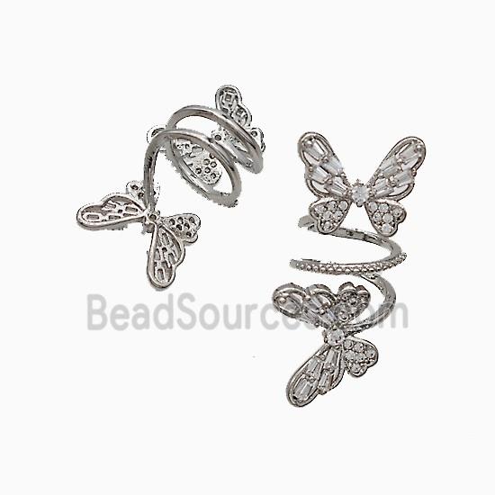 Copper Butterfly Pendant Pave Zirconia Platinum Plated
