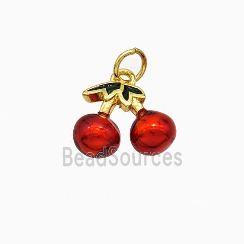 Copper Cherry Pendant Red Painted Gold Plated
