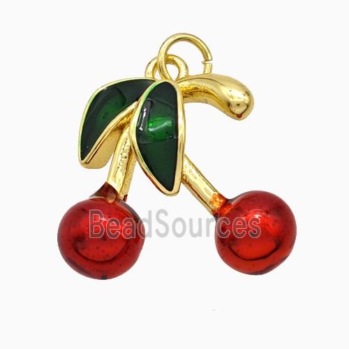 Copper Cherry Pendant Red Painted Gold Plated