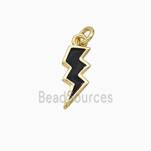 Copper Lightning Pendant Black Enamel Gold Plated