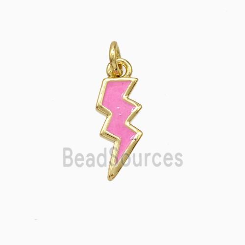 Copper Lightning Pendant Pink Enamel Gold Plated