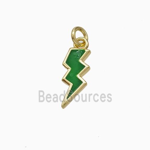 Copper Lightning Pendant Green Enamel Gold Plated