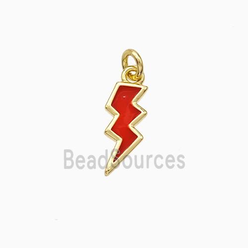 Copper Lightning Pendant Red Enamel Gold Plated