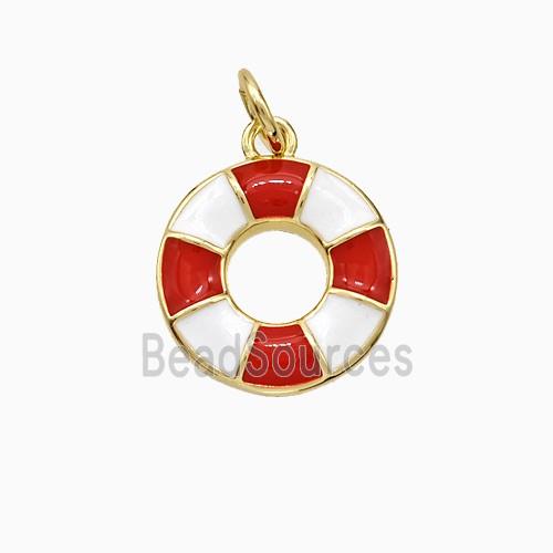 Life Preserver Charms Copper Pendant White Red Enamel Gold Plated