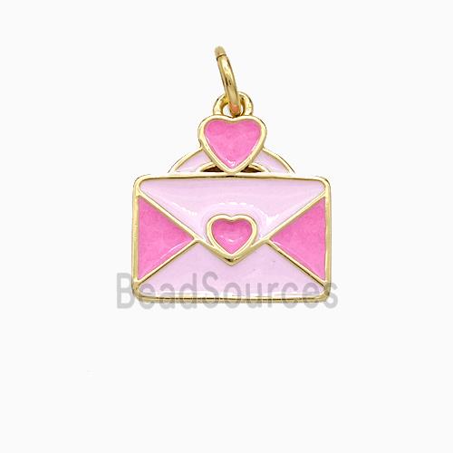 Copper Envelope Pendant Heart Pink Enamel Gold Plated