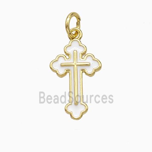 Copper Cross Pendant White Enamel Gold Plated