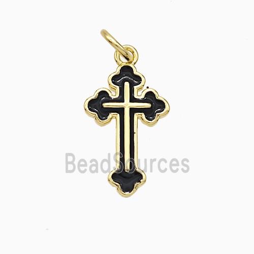Copper Cross Pendant Black Enamel Gold Plated