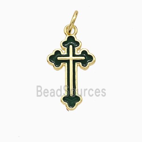 Copper Cross Pendant Green Enamel Gold Plated