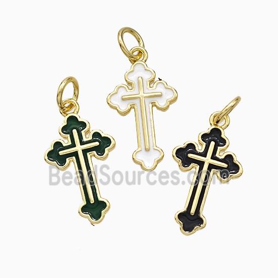 Copper Cross Pendant Enamel Gold Plated Mixed