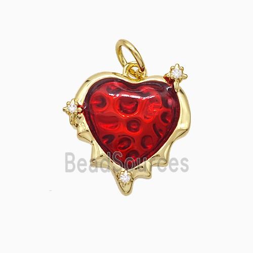 Copper Heart Pendant Red Painted Gold Plated