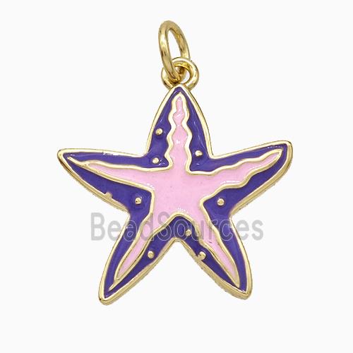Copper Starfish Pendant Pink Purple Enamel Gold Plated