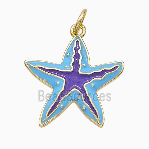 Copper Starfish Pendant Blue Purple Enamel Gold Plated