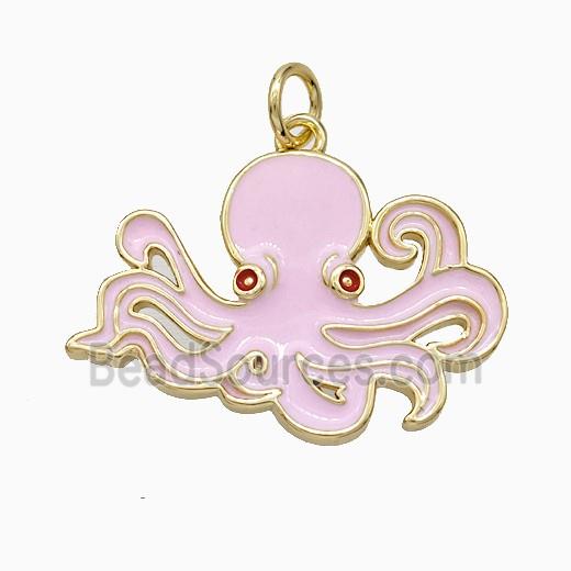 Octopus Charms Copper Pendant Pink Enamel Gold Plated