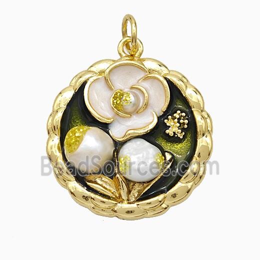 Copper Flower Pendant Pave Resin Painted Gold Plated