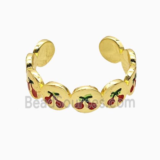 Copper Cherry Rings Red Enamel Gold Plated