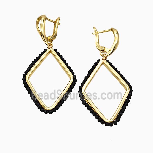 Copper Latchback Earrings Rhombus Crystal Glass Wire Wrapped Gold Plated