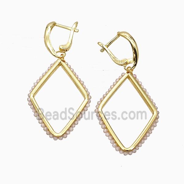 Copper Latchback Earrings Rhombus Crystal Glass Wire Wrapped Gold Plated