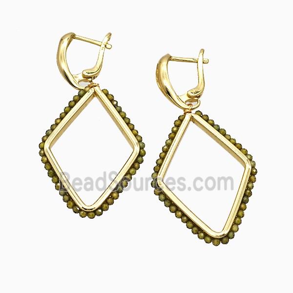 Copper Latchback Earrings Rhombus Crystal Glass Wire Wrapped Gold Plated