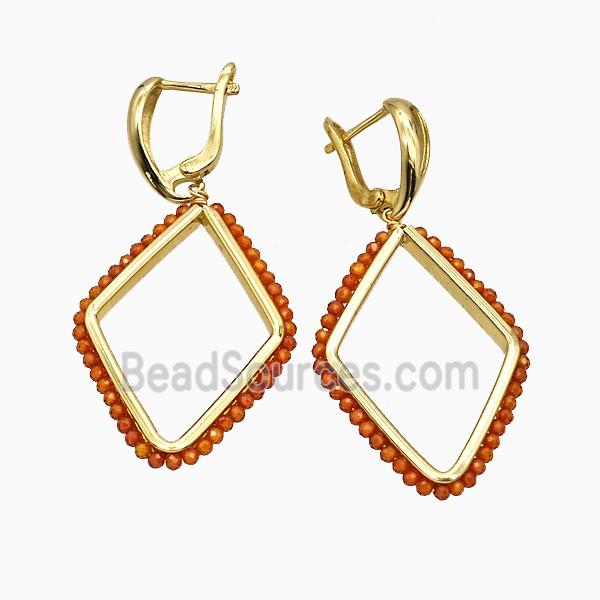 Copper Latchback Earrings Rhombus Crystal Glass Wire Wrapped Gold Plated