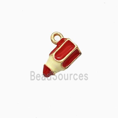 Pencil Charms Copper Pendant Red Enamel Gold Plated