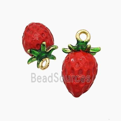 Copper Strawberry Pendant Red Enamel Gold Plated