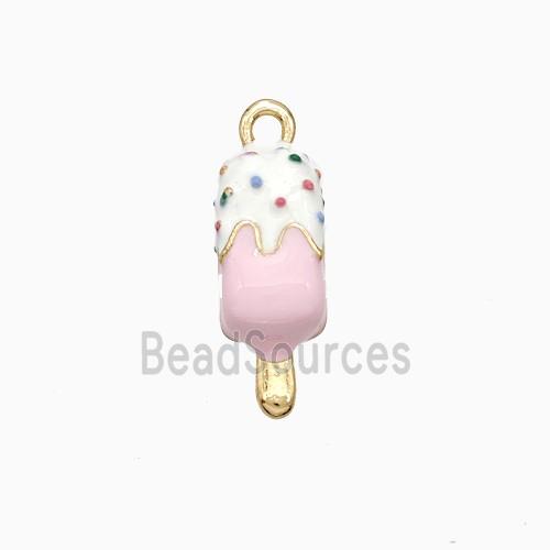 Ice Cream Charms Copper Pendant White Pink Enamel Gold Plated