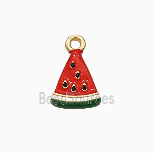 Watermelon Charms Copper Pendant Red Green Enamel Gold Plated