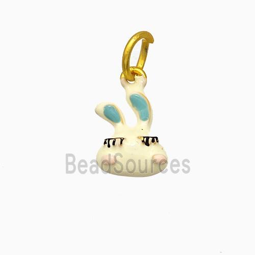 Rabbit Charms Copper Pendant White Enamel Gold Plated