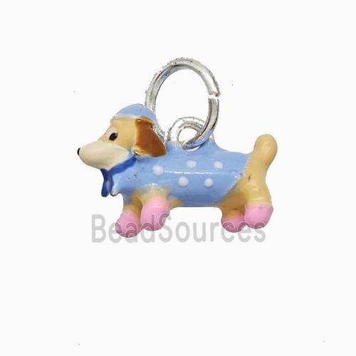 Copper Dog Pendant Multicolor Enamel Platinum Plated