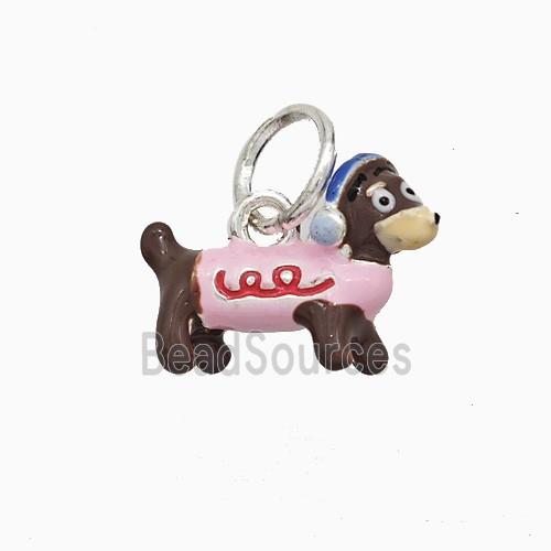 Copper Dog Pendant Multicolor Enamel Platinum Plated