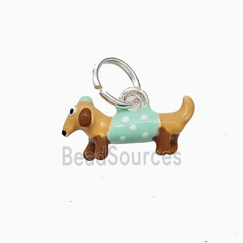 Copper Dog Pendant Multicolor Enamel Platinum Plated