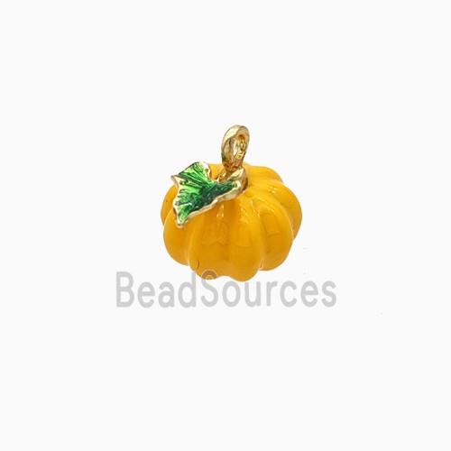 Copper Pumpkin Pendant Yellow Enamel Gold Plated