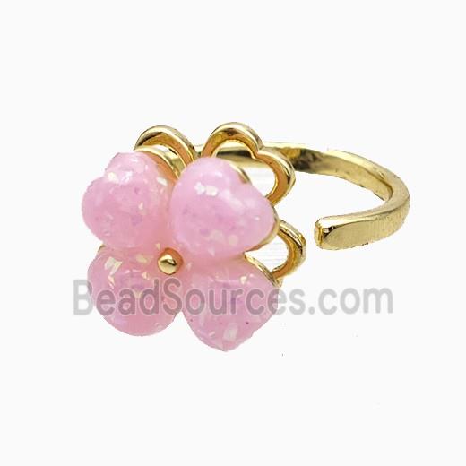 Copper Clover Rings Pave Pink Fire Opal Rotatable Gold Plated