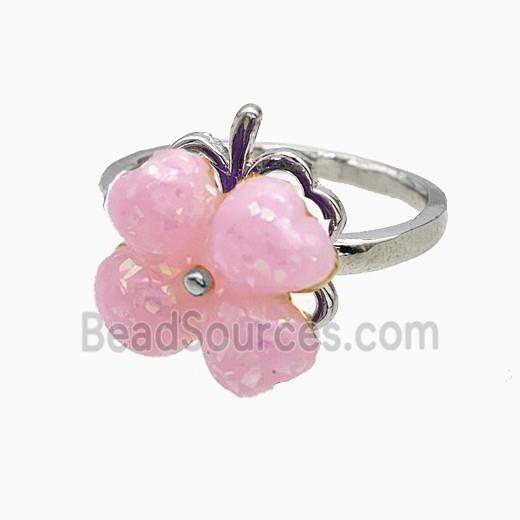 Copper Clover Rings Pave Pink Fire Opal Rotatable Platinum Plated