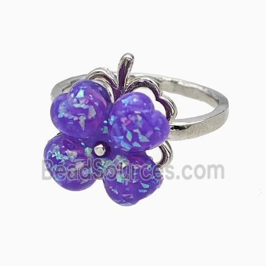 Copper Clover Rings Pave Purple Fire Opal Rotatable Platinum Plated