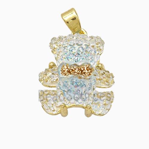 Blue Acrylic Bear Pendant Copper Gold Plated