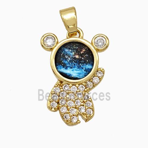 Copper Astronaut Pendant Pave Zirconia Resin Gold Plated