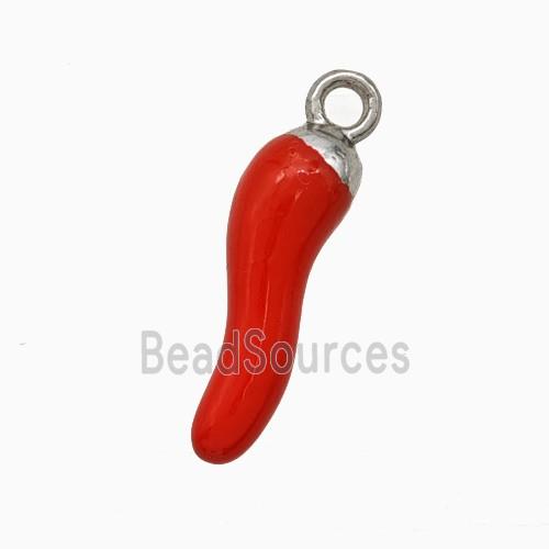 Copper Chili Pendant Red Enamel Platinum Plated